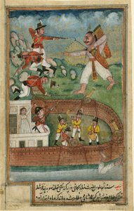 A demon attacking a fort defended by European soldiers - Indian Art - c. 1790 - Private Collection by Indian School