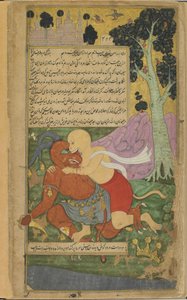 Sugriva gains his freedom by his sudden mutilation of Kumbhakarna (Vol.2 fol.220)