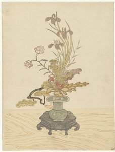 Ikebana Flower Arrangement in Green Vase by Ippitsusai Bunchô (manner of)