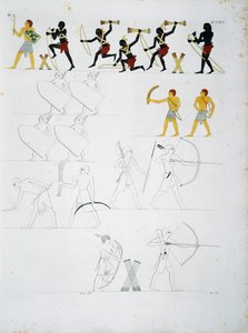 Military Scenes, Soldiers with Bows and Arrows, from Tombs of Beni Hasan, Plate CXVIII, from Monuments of Egypt and Nubia: Civil Monuments by Ippolito Rosellini
