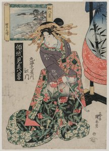 The Courtesan Emon of Maruebiya with a View of Tago Bay by Ipposai Kuniyasu