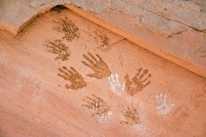 Anasazi handprint, ancient rock art found in Grand Gulch, Utah. by Ira Block