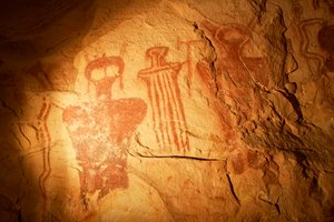 Rock art image around Thompson Canyon. The panels are Barrier Canyon style, 2005 by Ira Block