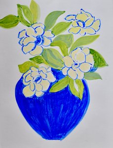 Vibrant Blue Floral Vase by Iria Fernandez