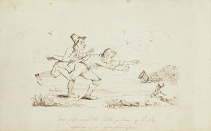 Over Pop Went the Little Fellow with the Spring of a Grasshopper, Book Illustration Showing Two Irishmen Chasing a Leprechaun, 19th Century by Irish School