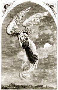 St. Patrick Carried to Rome by the Angel, from The Trias Thaumaturga, or Three Wonder-Working Saints of Ireland, by Mary Cusack (1829-99) Published c.1890s by Irish School