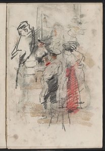 Standing men and women, possibly by a tribune by Isaac Israels