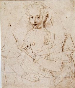 Portrait of an Unknown Lady, formally called Lucy Harrington, Countess of Bedford, a sketch for a miniature (No.3902) c.1605 by Isaac Oliver