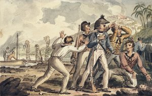 Captain Burney Discovering His Murdered Shipmates, illustration from 