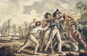 Captain Burney Discovering his Murdered Shipmates, from the Voyages of Captain Cook