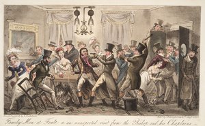 Family Men at Fault, or an Unexpected Visit from The Bishop and His Chaplains, from The English Spy by Isaac Robert Cruikshank