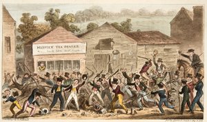 The Tea Pot Row at Harrow, or the Battle of Hog Lane, from The English Spy by Isaac Robert Cruikshank