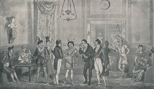 The Green Room at Drury Lane Theatre by Isaac, Robert and George Cruikshank