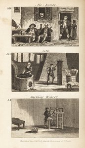 Trades in Regency England: Ale-house, silk mill and stocking weaver by Isaac Taylor