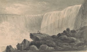 View of Niagara Falls with Two Figures Sitting on a Rock Center Foreground