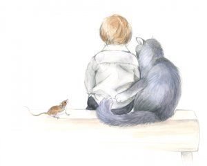 Boy and Cat Share a Story by Isabelle Brent