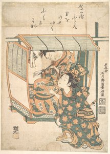 A Woman Seated in a Kago by Ishikawa Toyonobu