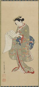 Young woman reading a letter, Edo period, 1711-1785 by Ishikawa Toyonobu