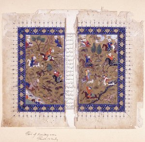 A Bifolio Depicting Hunting Scenes
