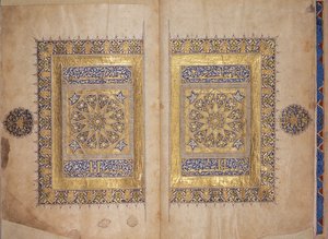 Illuminated pages from a Koran manuscript, Il-Khanid Mameluke School