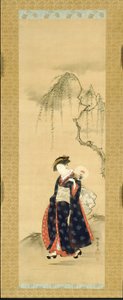 Beauty Beneath a Willow Tree by Isoda Koryusai