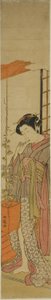 Courtesan Admiring Morning Glories While Cleaning Her Teeth by Isoda Koryusai