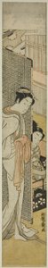 Courtesan Standing Behind Screen and Young Man Smoking
