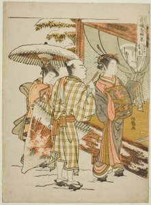 Karauta of the Ogiya in Evening Snow, from the series Eight Views of Famous Beauties of the Pleasure Quarters by Isoda Koryusai