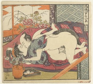 Lovers by Tea Set (Twelve Views of Refined Edo) by Isoda Koryusai