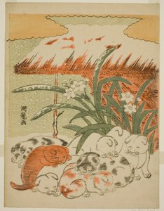 Puppies in the Snow by Isoda Koryusai