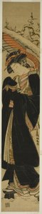 Young Woman with Umbrella Walking in Snow by Isoda Koryusai