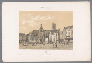 View of the Saint-Jacques church and the statue of Duquesne in Dieppe (Contemporary France) by Isodore Laurent Deroy