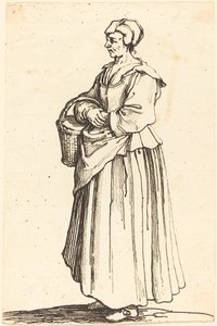 Peasant Woman with Basket, in Profile, Facing Left by Israel Henriet after Jacques Callot