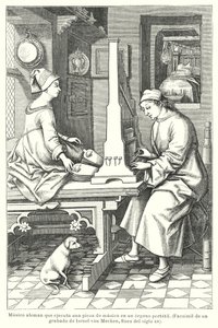 German musician playing a portable organ, late 15th Century by Israel van (after) Mecken