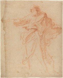 Standing Bearded Man Pointing Toward the Left