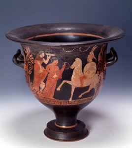 Krater from Cumae representing an offering scene (terracotta, 320-310 BC)