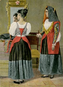 Two Women Wearing Traditional Costumes, Sennori, Sardinia, Italy by Italian Photographer