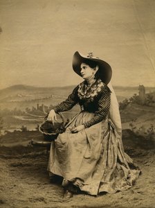 Young Woman Wearing Clothes and Straw Hat from Siena Countryside, Italy, ca 1890
