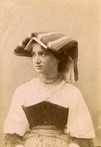 Young Woman Wearing Traditional Dress and Headpiece, Roman Countryside, Lazio, Italy, ca 1905 by Italian Photographer