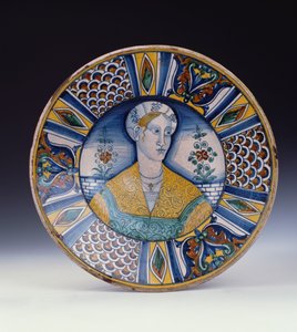 A Deruta large portrait dish, c.1530