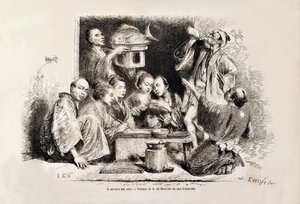 A Small Party Drinking Sake, from the Italian edition of Tour du Monde, 1869 by Italian School