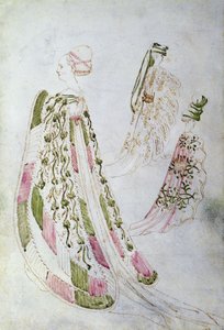 A woman and two men wearing long coats, c.1450 by Italian School