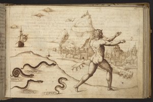 Snakes pursuing a human figure, from Historia Animalium