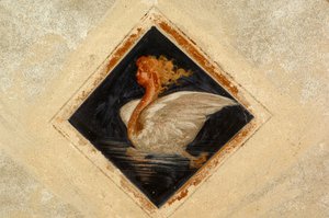 Anthropomorphic Swan, Fresco, Ternengo Gromo Palace, 16th century, Medieval quarter in Piazzo, Biella, Piedmont, Italy by Italian School