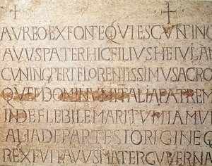 Archaeology of the Middle Ages: Barbarian Art of Lombardy: Tombstone of King Cunipert. 678-700. Pavia, Civic Museum, Archaeological Section by Italian School