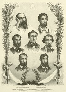 Anacarsi Nardi, Domenico Moro, Emilio Bandiera, Nicola Ricciotti, Attilio Bandiera, Giacomo Rocca, Giovanni Venerucci (engraving) by Italian School