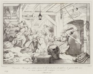 Bellisandra Maraviglia, Fallen Slave of the Turks, Sets Fire to the Gunpowder on the Ship (engraving) by Italian School