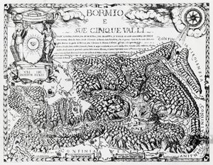 Bormio and its five valleys, engraving