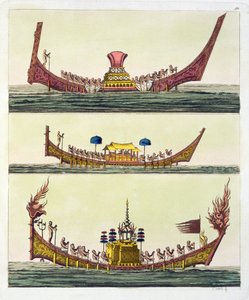 Cochin Chinese ships, illustration from Le Costume Ancien et Moderne by Giulio Ferrario, published c.1820s-30s by Italian School