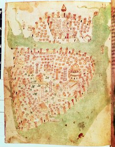 Cotton Vespasian A. XIII, f.36v: Map of Constantinople, c.1450